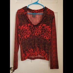 BCBGMAXAZRIA Long Sleeve Blouse Red Black Size XXS (00) #322